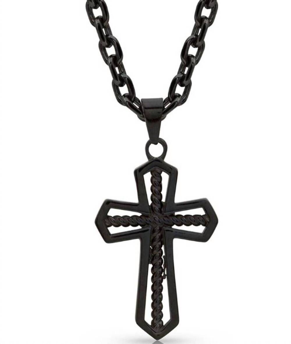 NEW MONTANA SILVERSMITHS men's darkest night cross necklace in black